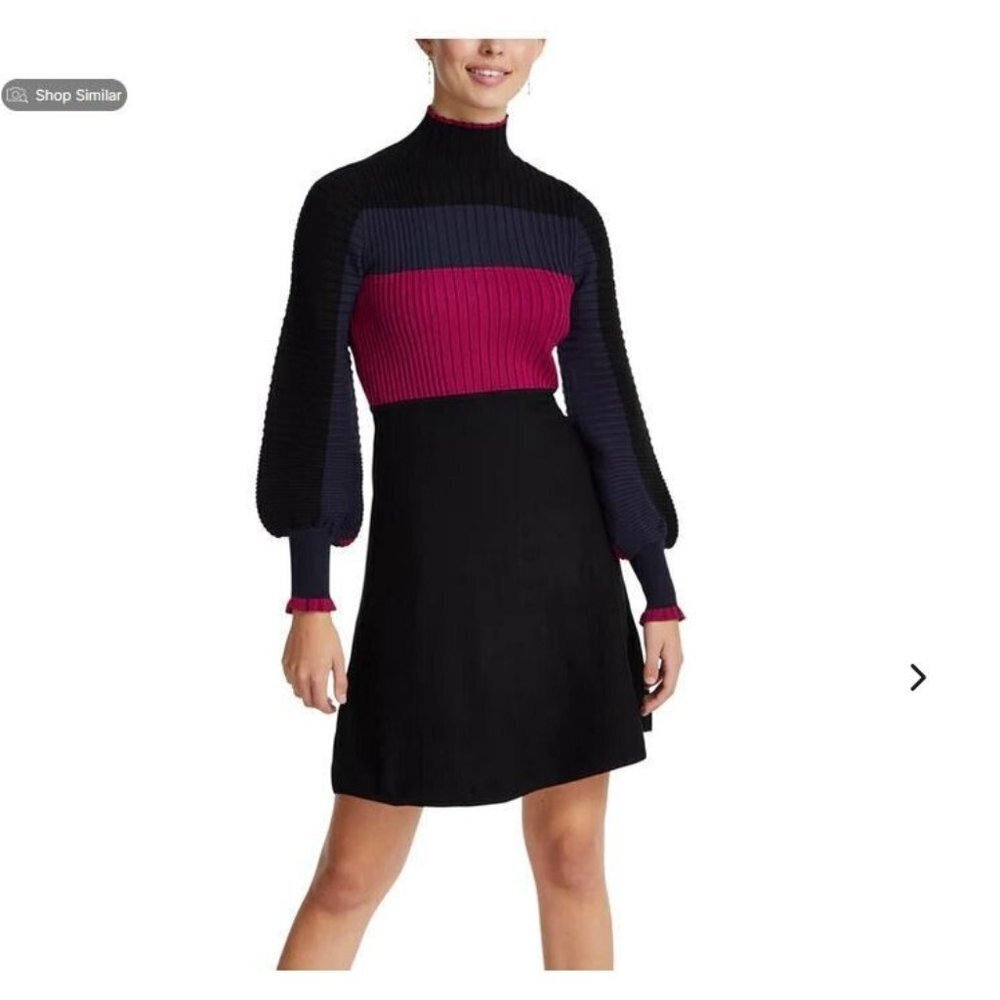 Eliza J Mock Neck Long Puff Sleeve Sweater Dress NWT Size M A8